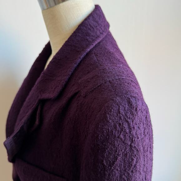 ANN DEMEULEMEESTER Asymmetric Purple Textured Wool/Silk Blend Blazer - Picture 5 of 13